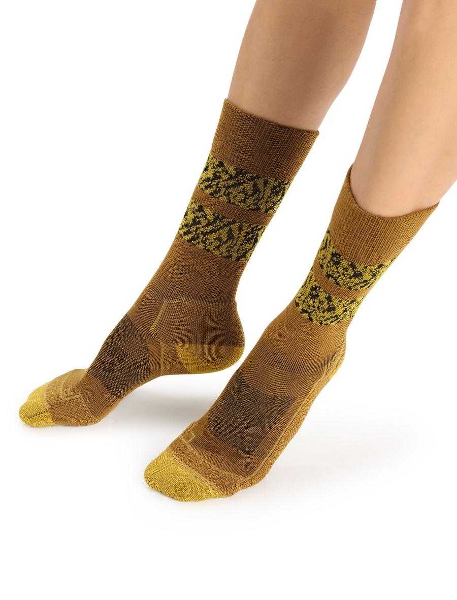 Clove / Silent Gold Women's Icebreaker Merino Hike+ Light Crew Natural Summit Socks | USA 1402KORI